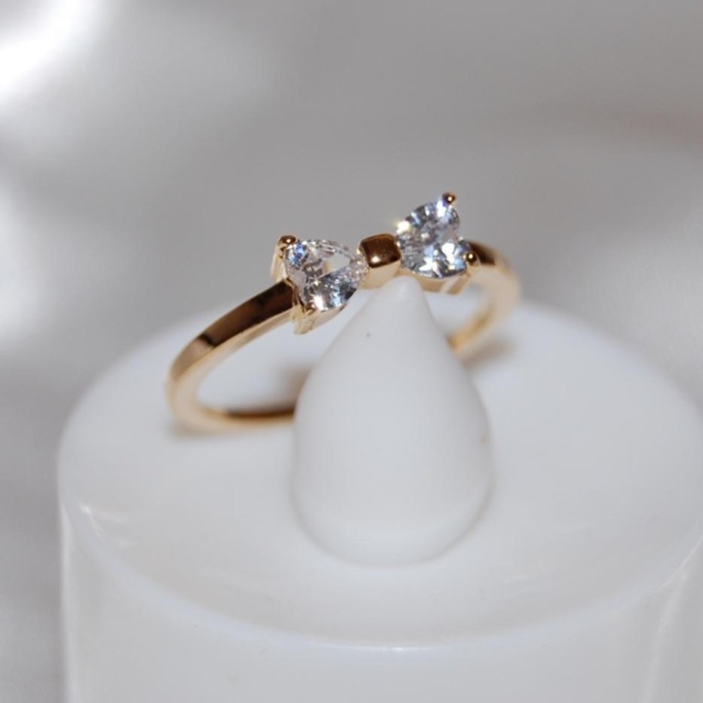 Crystal Gold Bow Engagement Cubic Zirconia Ring - Picture 2 of 8